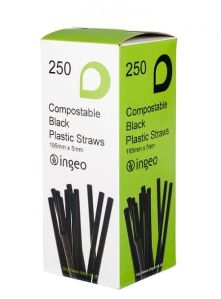 Compostable Plastic Straws Black (250)